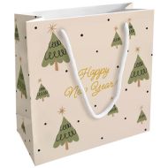 Пакет бумажный подарочный 20*20*8 см "Spruce. Елки" бежевый