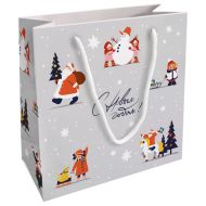 Пакет бумажный подарочный 20*20*8 см "Childhood" серый