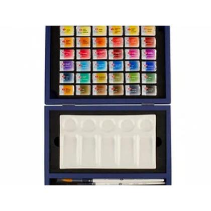 Краски акварельные "Белые ночи" набор 36 цв., кюветы, подарочн. упак. + кисти, палитра