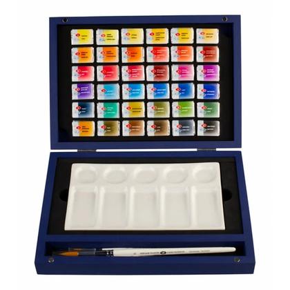 Краски акварельные "Белые ночи" набор 36 цв., кюветы, подарочн. упак. + кисти, палитра