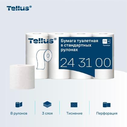 Бумага туалетная  Tellus Премиум TР4, 8 рул, 15м, 3-сл.