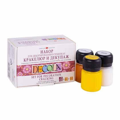 Краска акриловая "Декола" набор 4 цв., 20 мл., банки + кракелюрный лак и клей для декупажа