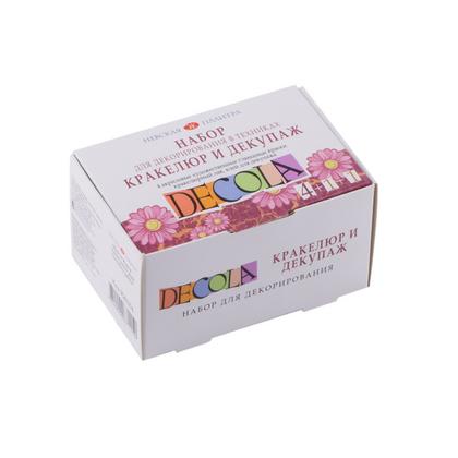 Краска акриловая "Декола" набор 4 цв., 20 мл., банки + кракелюрный лак и клей для декупажа