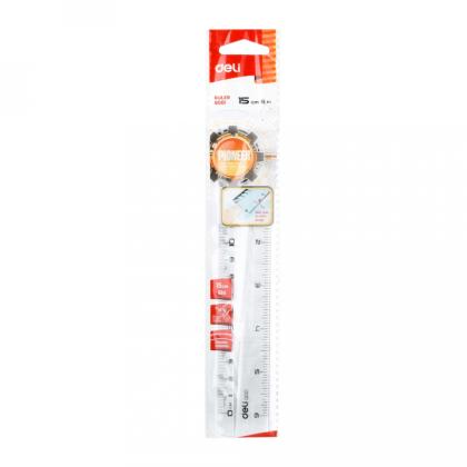 Линейка 15 см "Deli EG00112" пласт., прозрачный