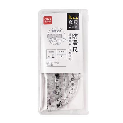 Линейка набор "Deli VC23" лин. 15 см+2 треуг. (45, 60 гр.)+трансп. 180 гр., пласт., прозрачный, блистер