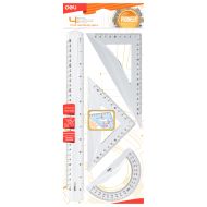 Линейка набор "Deli EG00512" лин. 30 см+2 треуг. (45, 60 гр.)+трансп. 180 гр., пласт., прозрачный, блистер