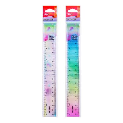 Линейка 20 см "Deli EH653" гибк., пласт., прозрачный, ассорти градиент