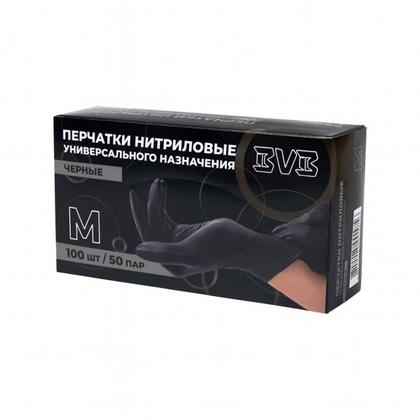 Перчатки нитриловые  неопудренные одноразовые  BVB, р-р M 100 шт./уп. черный