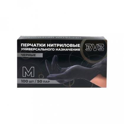 Перчатки нитриловые неопудренные одноразовые  BVB, р-р M 100 шт./уп. черный