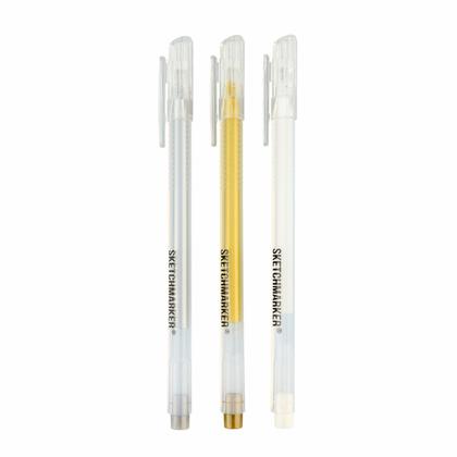 Ручка капиллярная "Sketchmarker" 0.6 мм, набор 3 шт., белый, золото, серебро
