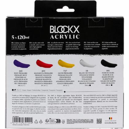 Краски акриловые "Blockx. Primaries" набор, 5 цв., 120 мл.