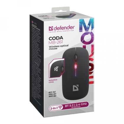 комп. мышь Defender Coda MB-261 (оптич., беспроводная, черная, 800-1600 dpi)