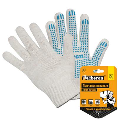 Перчатки трикотажные х/б с ПВХ покрытием Точка из 6-и нитей 10 кл. вязки белый, в и/у
