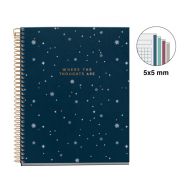Тетрадь A5 120 л., клет. "Midnight Thoughts", спираль сбоку, обл. ламинир. карт., т.-синий
