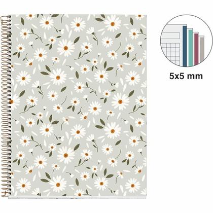 Тетрадь А4 210*297 мм, 120 л., в клетку "Green Sp. Flowers" спираль сбоку, обл. карт.