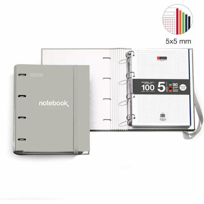 Тетрадь А4 210*297 мм, 100 л., в клетку "Emotions" на кольцах, сменный блок, серый