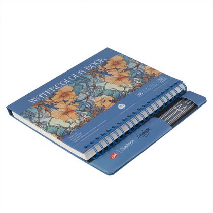 Скетчбук для акварели "Ладога" 17,5*25 см, 300 г/м2, 20 л., синий, настольный, среднее зерно