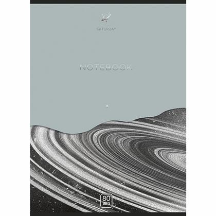 Тетрадь А4 80 л., клет. "Сатурн" скоба сбоку, обл. карт., мат., ассорти