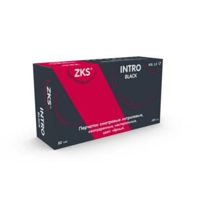 Перчатки нитриловые неопудренные одноразовые  ZKS, р-р XL 100 шт./уп. черный