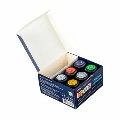 Краска акриловая по стеклу и керамике "Декола" набор 5 цв., 20 мл., банки + контур 2 шт. и разбавитель