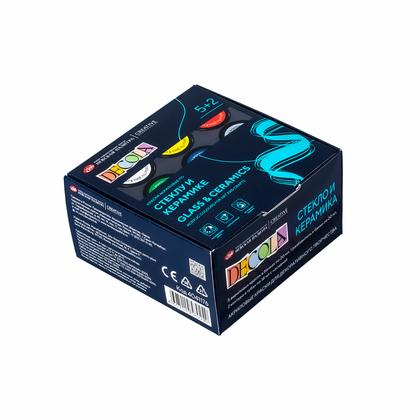 Краска акриловая по стеклу и керамике "Декола" набор 5 цв., 20 мл., банки + контур 2 шт. и разбавитель