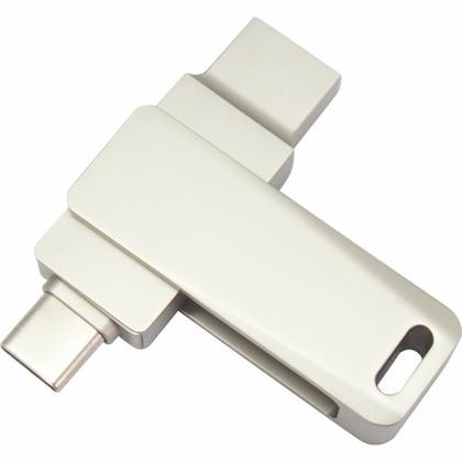 Карта памяти USB Flash 3.0 32 Gb СК-046 TypeA/TypeC Dual, метал, серебристый