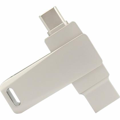 Карта памяти USB Flash 3.0 32 Gb СК-046 TypeA/TypeC Dual, метал, серебристый