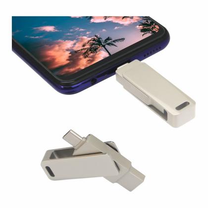 Карта памяти USB Flash 3.0 32 Gb СК-046 TypeA/TypeC Dual, метал, серебристый
