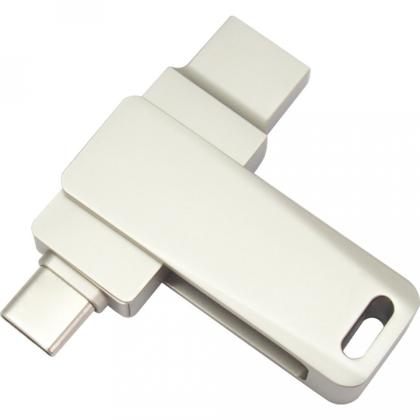 Карта памяти USB Flash 3.0 128 Gb СК-046 TypeA/TypeC Dual, метал, серебристый