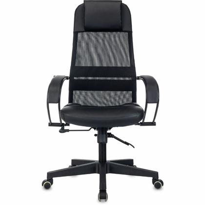 Кресло д/руководителя Бюрократ CH-NOVA LUX сетка/экокожа, черный, крестов. пластик