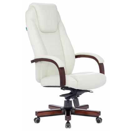 Кресло д/руководителя Бюрократ T-9923WALNUT нат. кожа, слоновая кость, крестов. металл/дерево