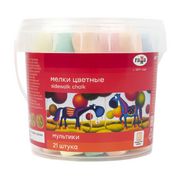 Мелки д/асфальта 21 шт. "Мультики" пласт. ведро, ассорти