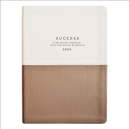 Ежедневник датир. А5 140*200 мм, 352 стр., лин. "Success" мягк. обл. кожзам., белый/бежевый 2026