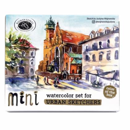 Краски акварельные "Aquarius. Mini Urban Sketcher set" набор 8 цв., полукюветы, метал. коробка, золотая