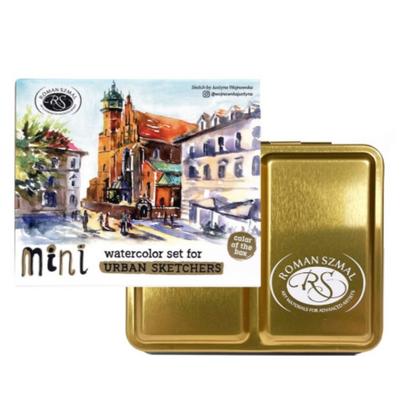 Краски акварельные "Aquarius. Mini Urban Sketcher set" набор 8 цв., полукюветы, метал. коробка, золотая