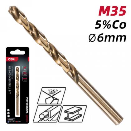 Сверло по металлу Deli RS EDH-MHZ060-E2 6.0 мм, DIN 338, HSCo 5%