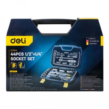 Инструмент слесарный "Deli" набор 44 предмета, чемодан, серебристый