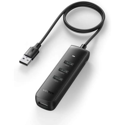 комп. USB HUB UGREEN USB-A 3.0 to 4 USB-A 3.0, с кабелем 1m, порт питания USB-C, Black CM416-80657
