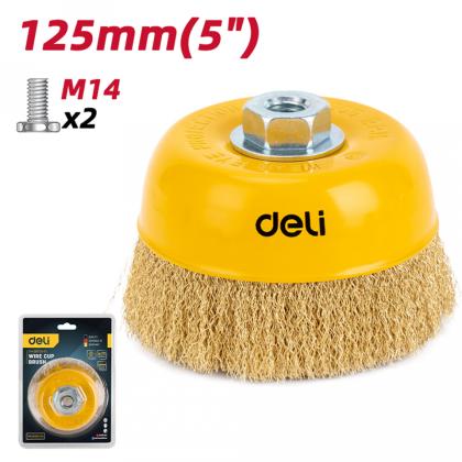 Щетка чашечная проволочная для УШМ Deli YS EDH-GSS125-E1 125 мм, М14, гофрированная, витая