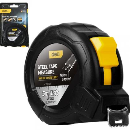 Рулетка Deli YS EDL9005PY 5 м*19 мм, нейлоновое покрытие, черная