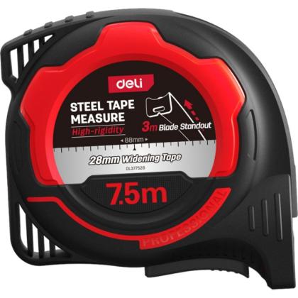 Рулетка "Deli 377528" 7,5 м/28 мм, метрическая, черный/красный