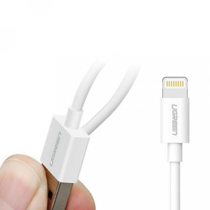 Кабель UGREEN US155-20728, USB-A 2.0 to Lightning, Apple, MFI certified, 2,4A, силиконовый, 1m, White (белый)