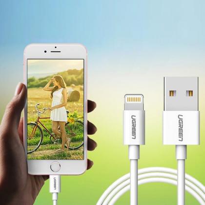 Кабель UGREEN US155-20728, USB-A 2.0 to Lightning, Apple, MFI certified, 2,4A, силиконовый, 1m, White (белый)