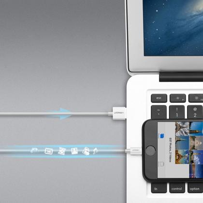 Кабель UGREEN US155-20728, USB-A 2.0 to Lightning, Apple, MFI certified, 2,4A, силиконовый, 1m, White (белый)