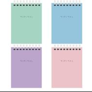 Блокнот А7 75*105 мм, 40 л., в клетку "Minimal Pastel" спираль сверху, обл. картон, ассорти пастель