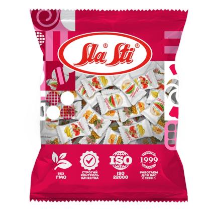 Карамель леденцовая "Sla Sti. Двойной микс" 200 г., со вкусом арбуз-дыня, клубника-банан, апельсин-ананас