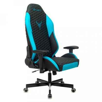 Кресло игровое Бюрократ Knight Neon экокожа, черный/голубой соты, крестов. металл