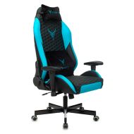 Кресло игровое Бюрократ Knight Neon экокожа, черный/голубой соты, крестов. металл
