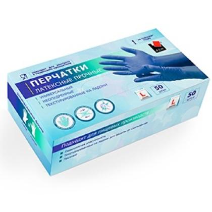 Перчатки латексные одноразовые A.D.M. High Risk прочные р-р M 50 шт./уп. синий