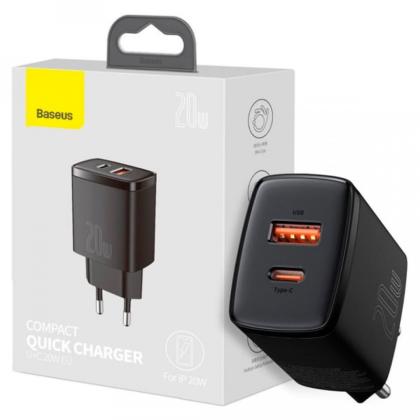 Сетевое зарядное устройство Baseus CCXJ-B01 Compact Quick Charger USB+Type-C 20W Black (CCCP20UE)
